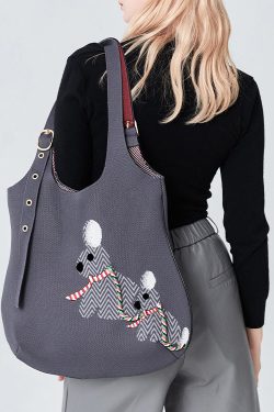 Stylish Grey Jacquard Solid Durable Cotton Shoulder Bags