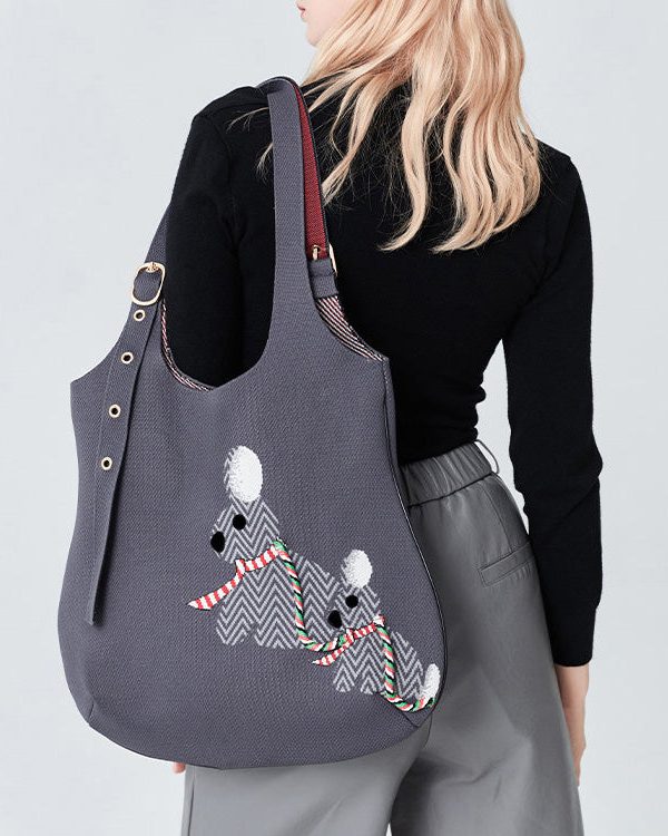 Stylish Grey Jacquard Solid Durable Cotton Shoulder Bags