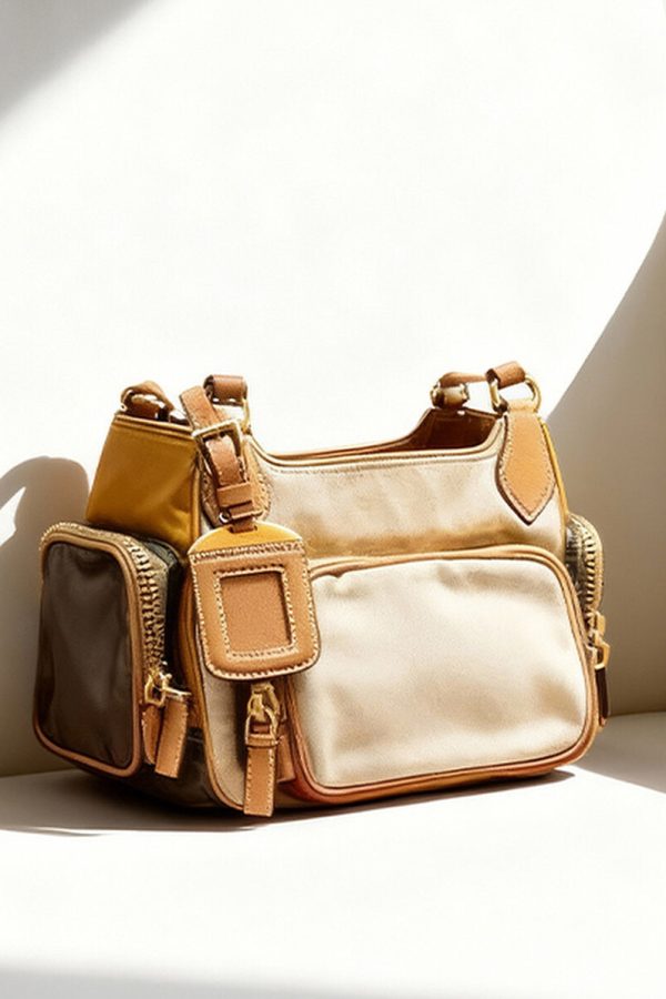 Stylish Khaki Pockets Solid Durable Faux Leather Versatile CrossBody Bag