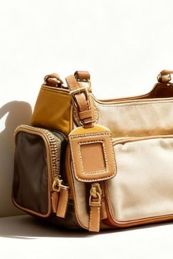 Stylish Khaki Pockets Solid Durable Faux Leather Versatile CrossBody Bag