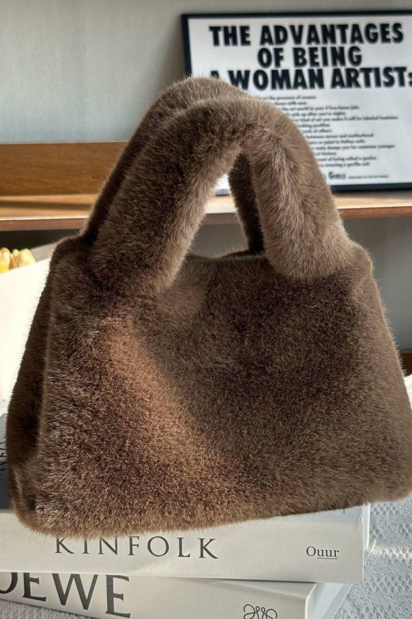 Stylish Leopard Fuzzy Fur Fluffy Large Capacity Tote Handbag