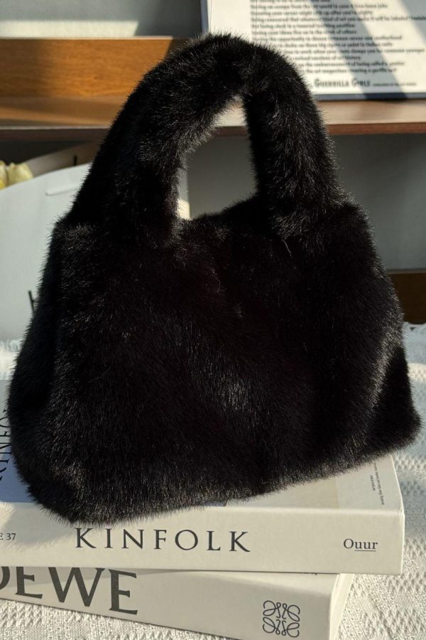 Stylish Leopard Fuzzy Fur Fluffy Large Capacity Tote Handbag