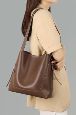Stylish Light Brown Large Capacity  Calf Leather Satchel Bag Handbag