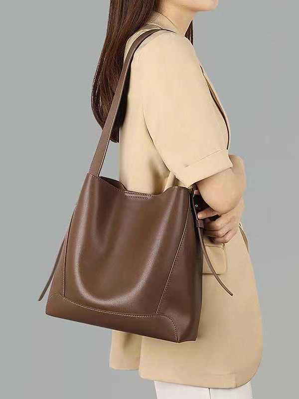 Stylish Light Brown Large Capacity Calf Leather Satchel Bag Handbag