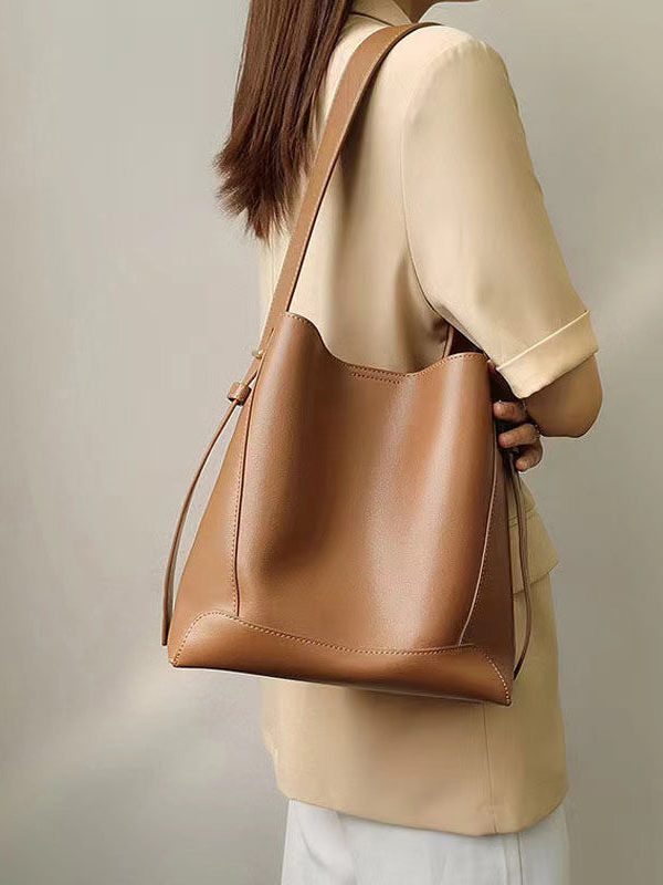 Stylish Light Brown Large Capacity  Calf Leather Satchel Bag Handbag