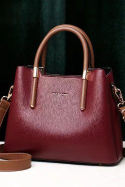 Stylish Minimalist Wine Red Leather Tote Handbag