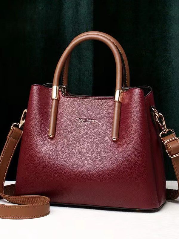 Stylish Minimalist Wine Red Leather Tote Handbag