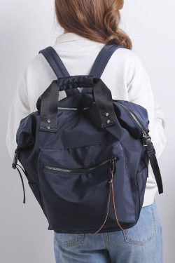 Stylish Navy Zipper Shoulder Bag Cotton Backpack Bag