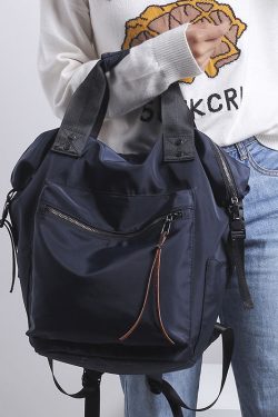 Stylish Navy Zipper Shoulder Bag Cotton Backpack Bag