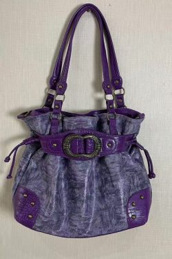 Stylish Purple Drawstring  Faux Leather Pouch Bag