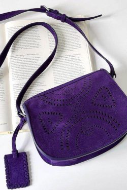 Stylish Purple Versatile Hollow Out Suede Saddle Bag