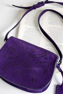 Stylish Purple Versatile Hollow Out Suede Saddle Bag