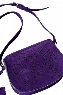 Stylish Purple Versatile Hollow Out Suede Saddle Bag