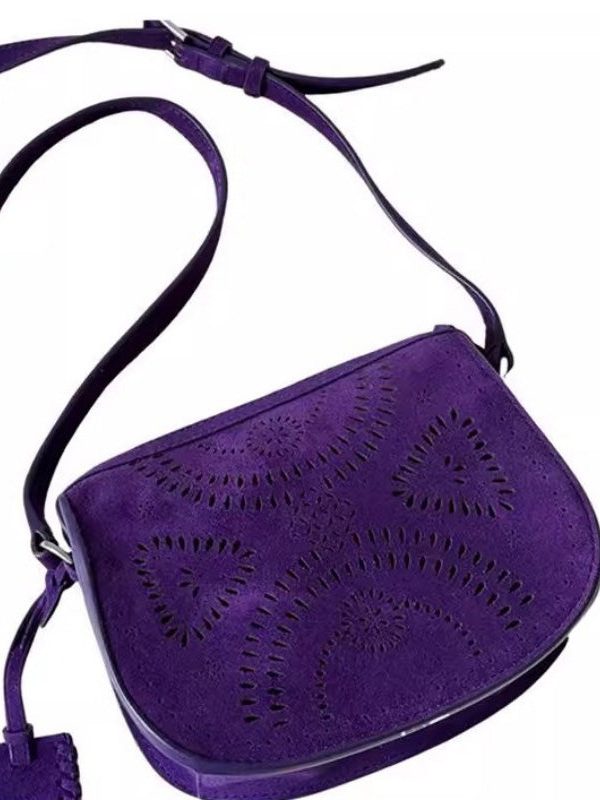 Stylish Purple Versatile Hollow Out Suede Saddle Bag