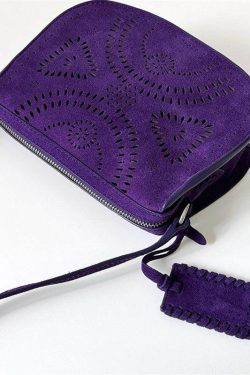 Stylish Purple Versatile Hollow Out Suede Saddle Bag