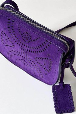 Stylish Purple Versatile Hollow Out Suede Saddle Bag