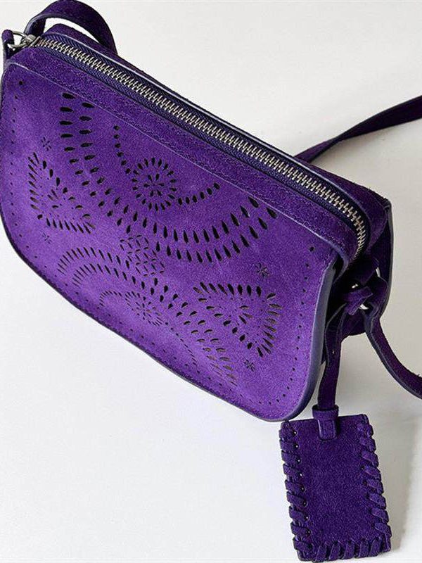Stylish Purple Versatile Hollow Out Suede Saddle Bag