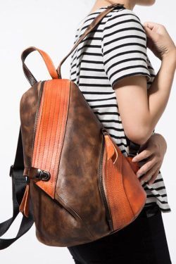 Stylish Red Black Patchwork Calf Leather Backpack Bag