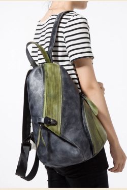 Stylish Red Black Patchwork Calf Leather Backpack Bag