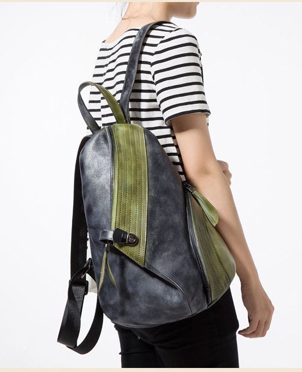 Stylish Red Black Patchwork Calf Leather Backpack Bag