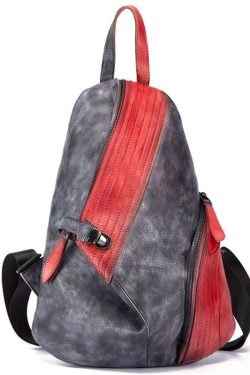 Stylish Red Black Patchwork Calf Leather Backpack Bag