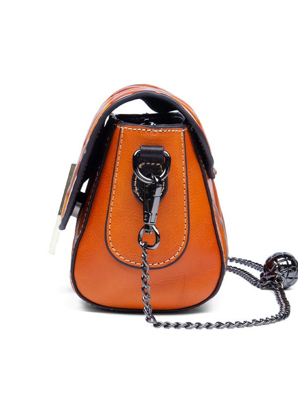 Stylish Red Calf Leather Chain Linked Messenger Bag