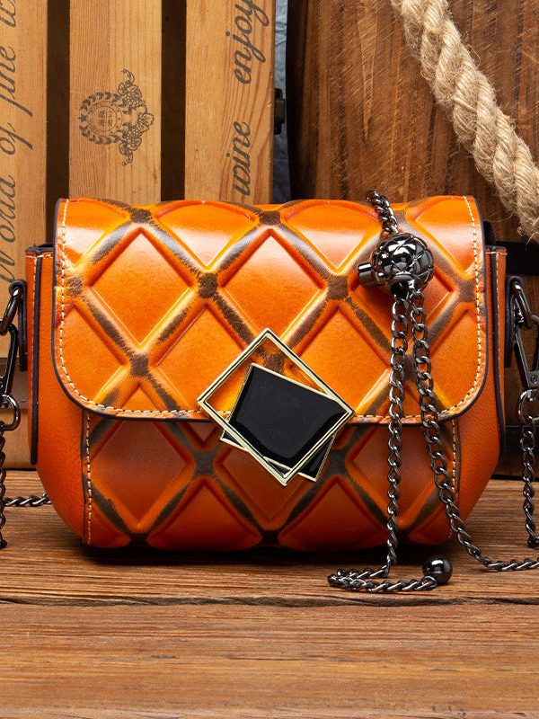 Stylish Red Calf Leather Chain Linked Messenger Bag