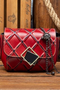 Stylish Red Calf Leather Chain Linked Messenger Bag