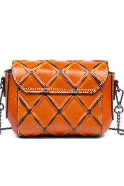 Stylish Red Calf Leather Chain Linked Messenger Bag