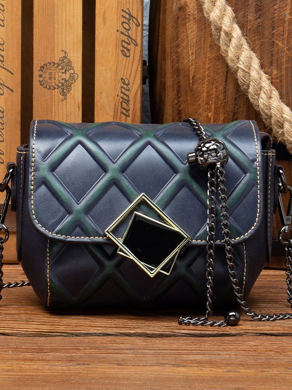 Stylish Red Calf Leather Chain Linked Messenger Bag