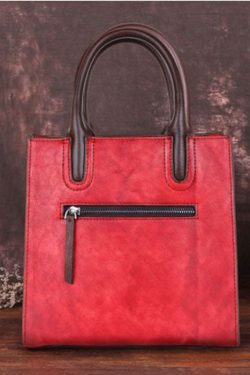 Stylish Red Floral Paitings Calf Leather Tote Handbag