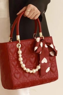 Stylish Red Large Capacity Faux Leather Tote Handbag