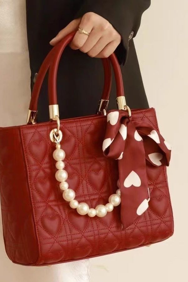 Stylish Red Large Capacity Faux Leather Tote Handbag