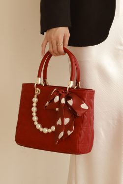 Stylish Red Large Capacity Faux Leather Tote Handbag