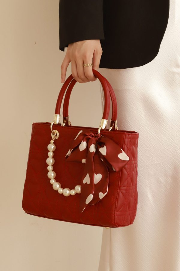 Stylish Red Large Capacity Faux Leather Tote Handbag