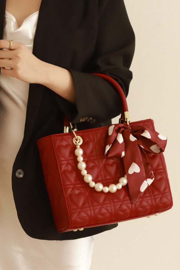 Stylish Red Large Capacity Faux Leather Tote Handbag