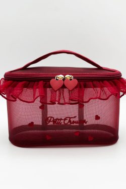 Stylish Red Ruffled Embroideried Tulle Tote Handbag
