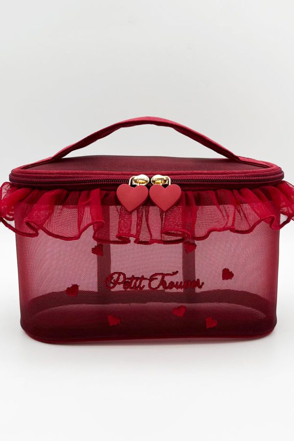 Stylish Red Ruffled Embroideried Tulle Tote Handbag