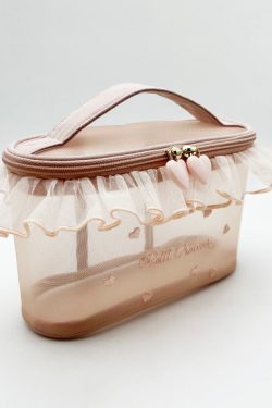 Stylish Red Ruffled Embroideried Tulle Tote Handbag