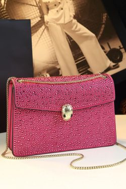 Stylish Rose Zircon Faux Leather Chain Linked Messenger Bag