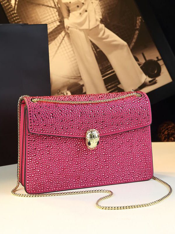 Stylish Rose Zircon Faux Leather Chain Linked Messenger Bag