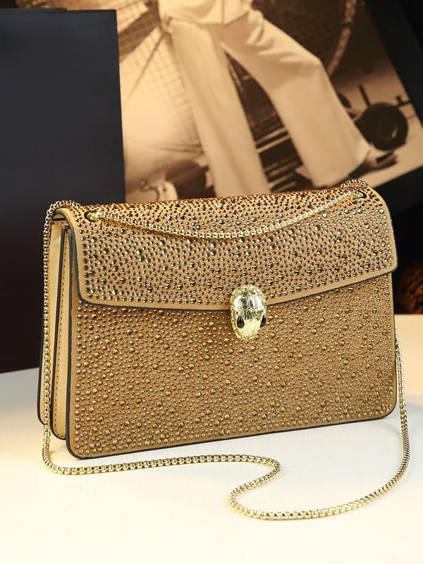 Stylish Rose Zircon Faux Leather Chain Linked Messenger Bag