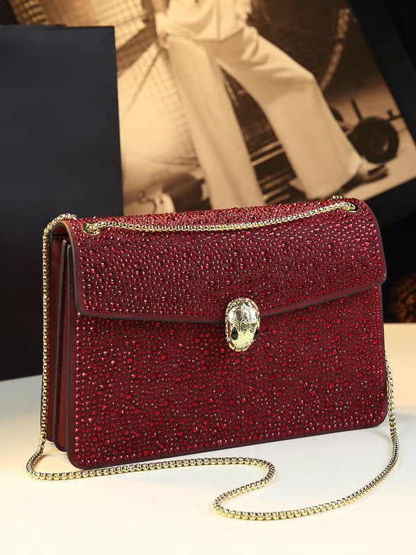 Stylish Rose Zircon Faux Leather Chain Linked Messenger Bag