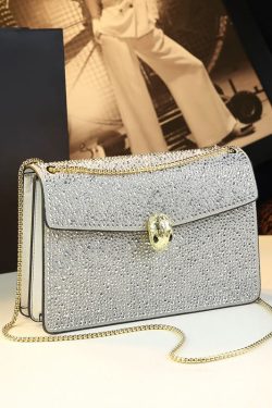 Stylish Rose Zircon Faux Leather Chain Linked Messenger Bag