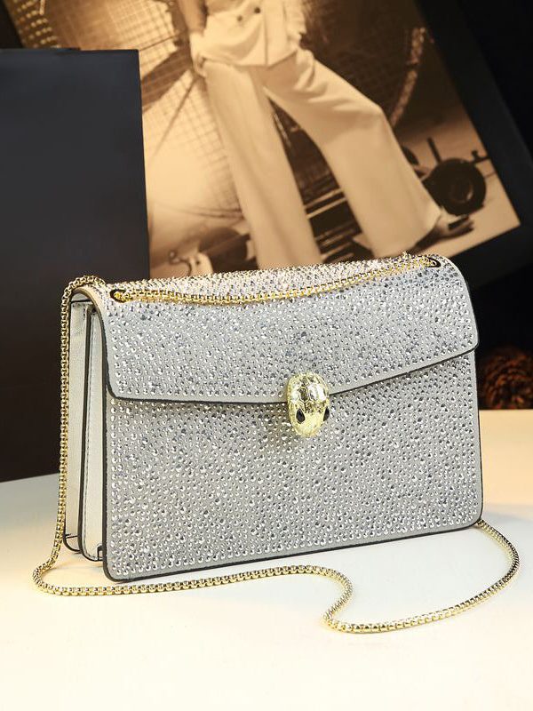 Stylish Rose Zircon Faux Leather Chain Linked Messenger Bag