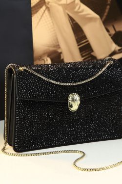 Stylish Rose Zircon Faux Leather Chain Linked Messenger Bag