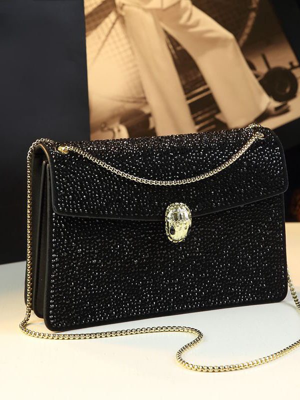 Stylish Rose Zircon Faux Leather Chain Linked Messenger Bag