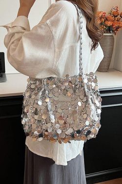 Stylish Silver Sequins Large Capacity Satchel Handbag