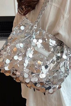 Stylish Silver Sequins Large Capacity Satchel Handbag