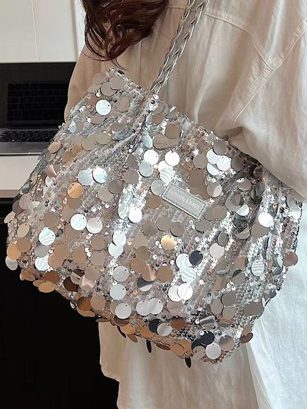 Stylish Silver Sequins Large Capacity Satchel Handbag